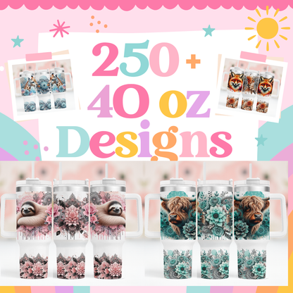 250+ Sublimation PNGs for 40oz Tumbler with Handle – Animals Print File Bundle