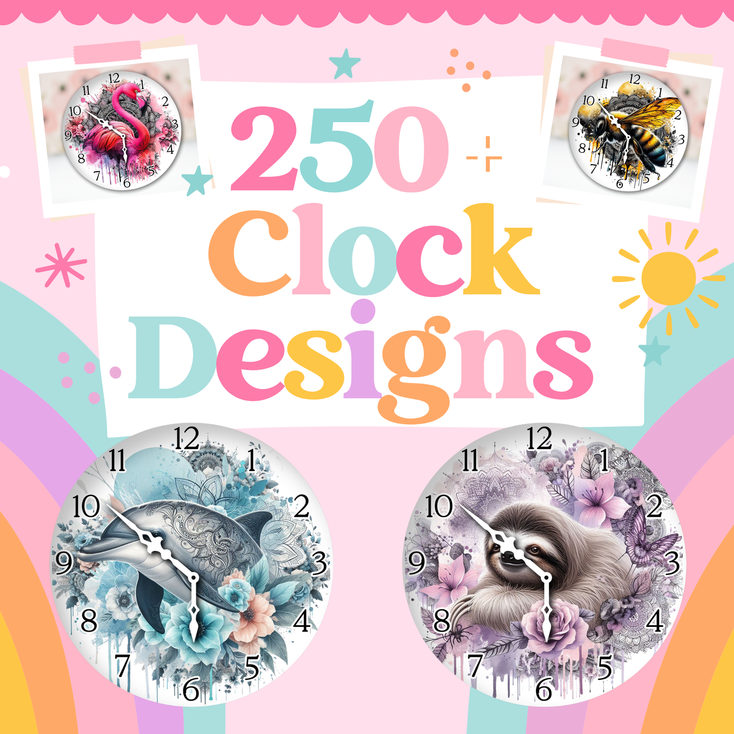 250+ Sublimation PNGs for Clocks – Animals Print File Bundle