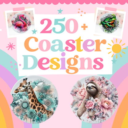 250+ Sublimation PNGs for Car Coasters – Animals Print File Bundle