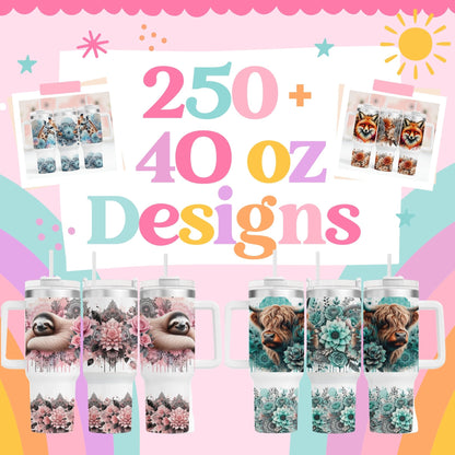 250+ Sublimation PNGs for 40oz Tumbler with Handle – Animals Print File Bundle